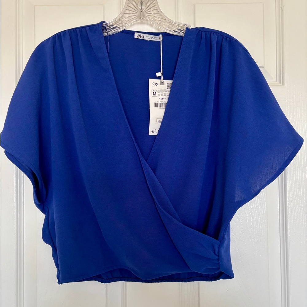 Zara Women's Blue Wrap Crop Top